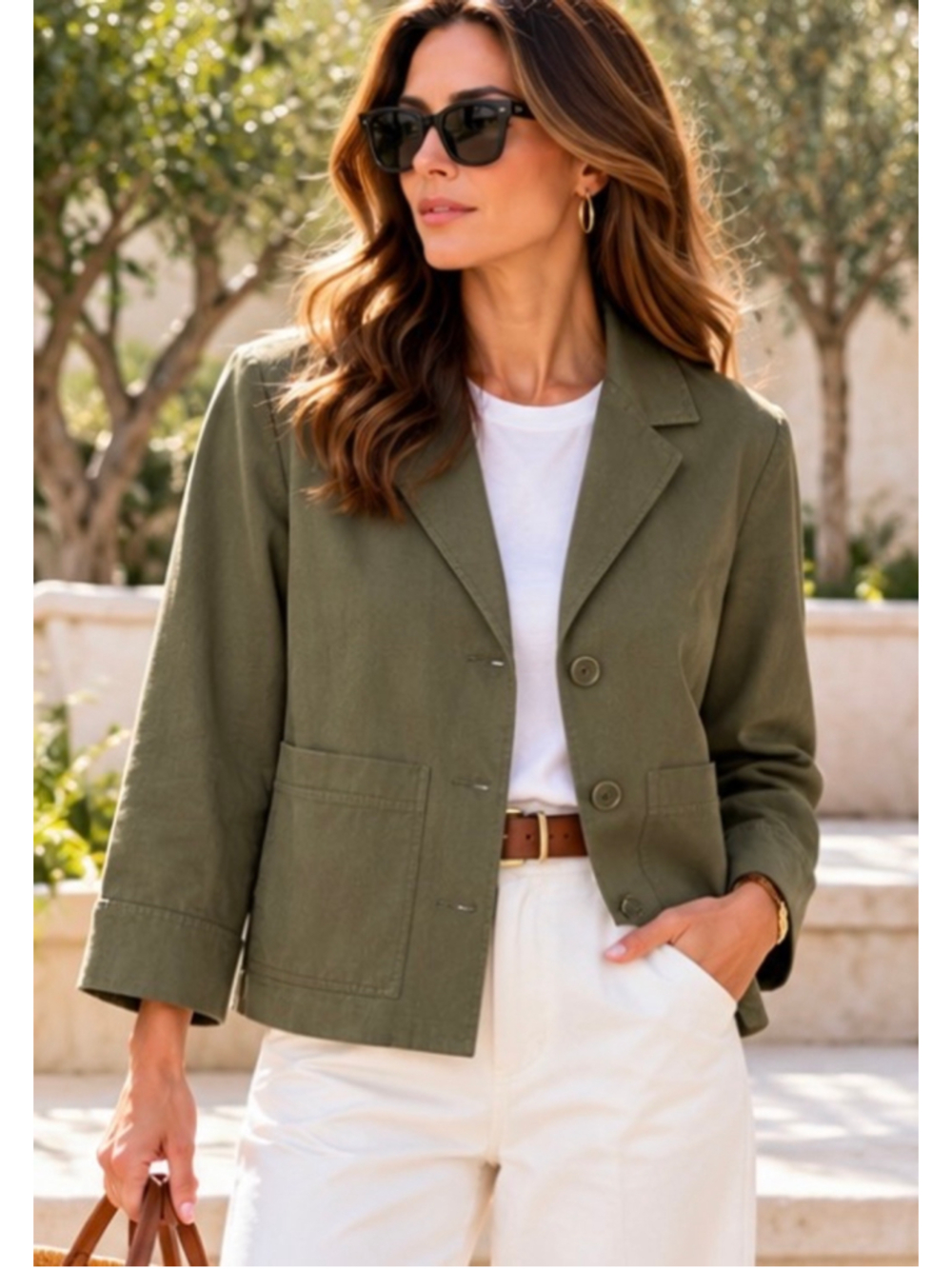 COS Olive Green Linen-Cotton Blend Blazer Jacket Size 4 Oversized New!